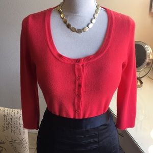 Super soft red Sweater. 3/4 sleeves and button up